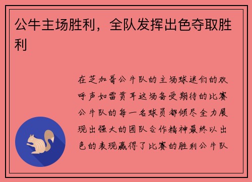 公牛主场胜利，全队发挥出色夺取胜利