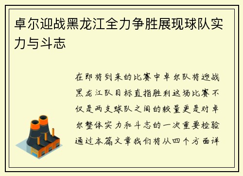 卓尔迎战黑龙江全力争胜展现球队实力与斗志